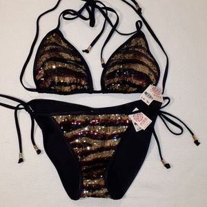 NWT Pink VS Sequinsed Front Bikini